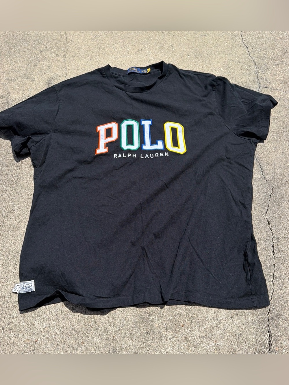 Polo Ralph Lauren Black Short-Sleeve Tee with Multicolor POLO logo spell-out